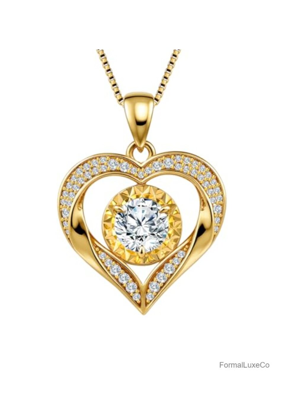 14k Gold Plated Heart Moissanite Pendant Necklace for Women 1 Carat Anniversary